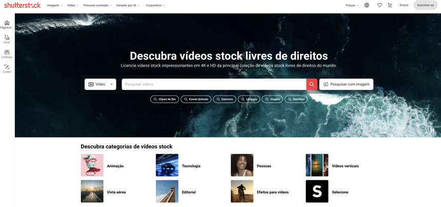 Página inicial de vídeos da Shutterstock