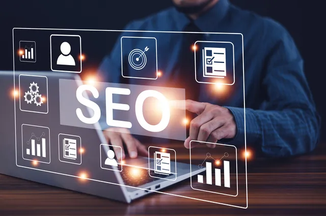 Man touching virtual screen seo