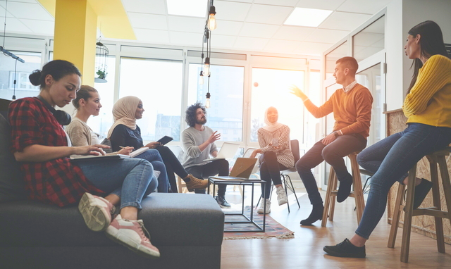 Stock photo of people having a meeting