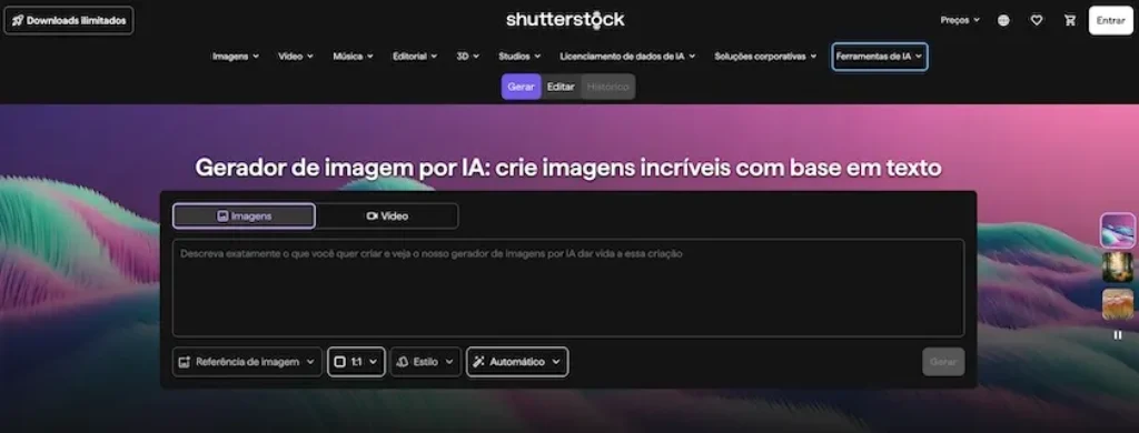 Gerador de imagens com IA da Shutterstock
