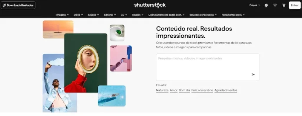 Página principal do Shutterstock