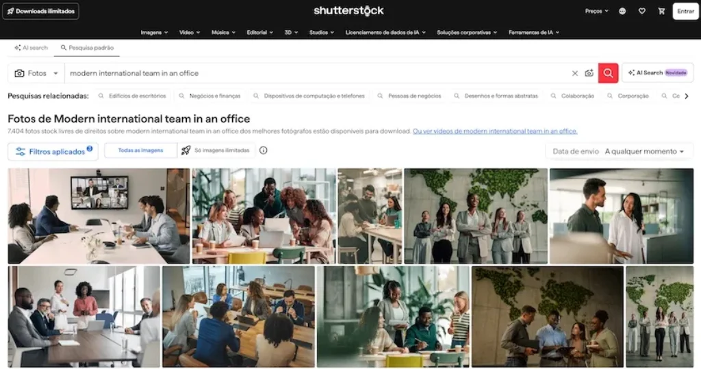 Imagens da Shutterstock mostrando equipes no escritório.